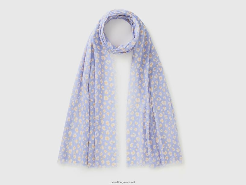 κασκόλ με σχέδια από οργανικό βαμβάκι J8TLD734 Benetton γυναίκες πασχαλιά