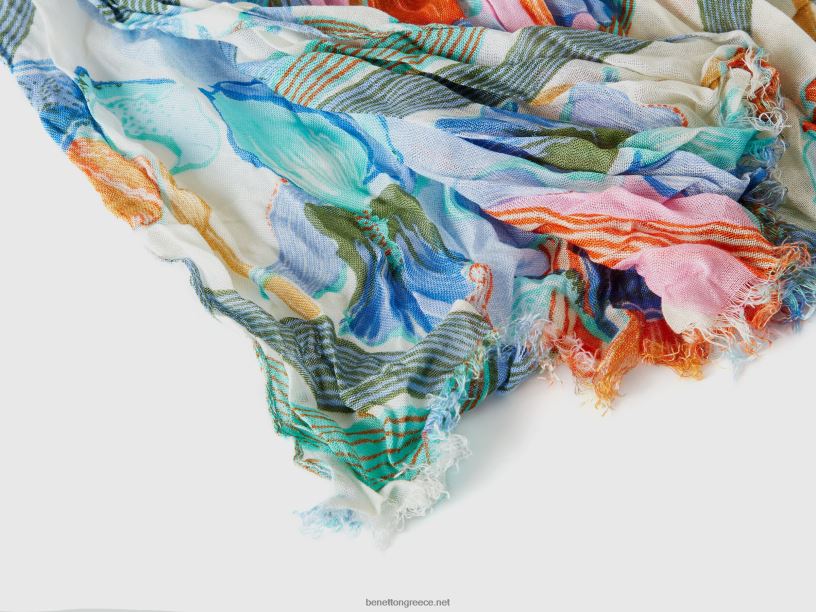 κασκόλ με σχέδια από βισκόζη J8TLD884 Benetton γυναίκες άσπρο