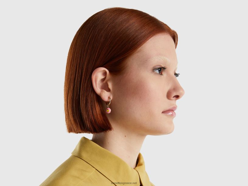 σκουλαρίκια με ροζ μήλο μενταγιόν J8TLD1104 Benetton γυναίκες ροζ