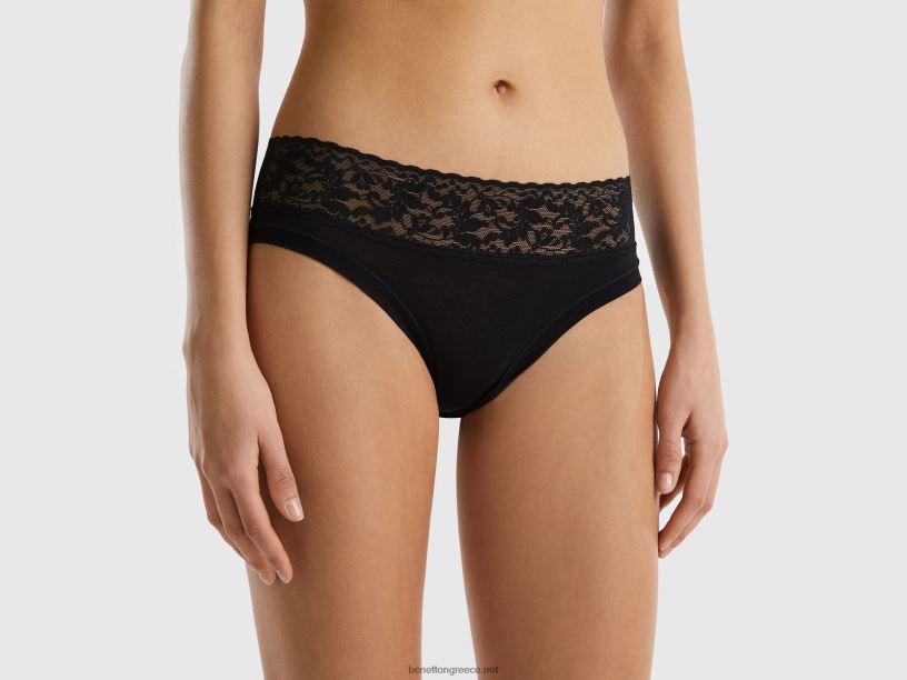 εσώρουχα με δαντέλα από σούπερ ελαστικό οργανικό βαμβάκι J8TLD1041 Benetton γυναίκες μαύρος