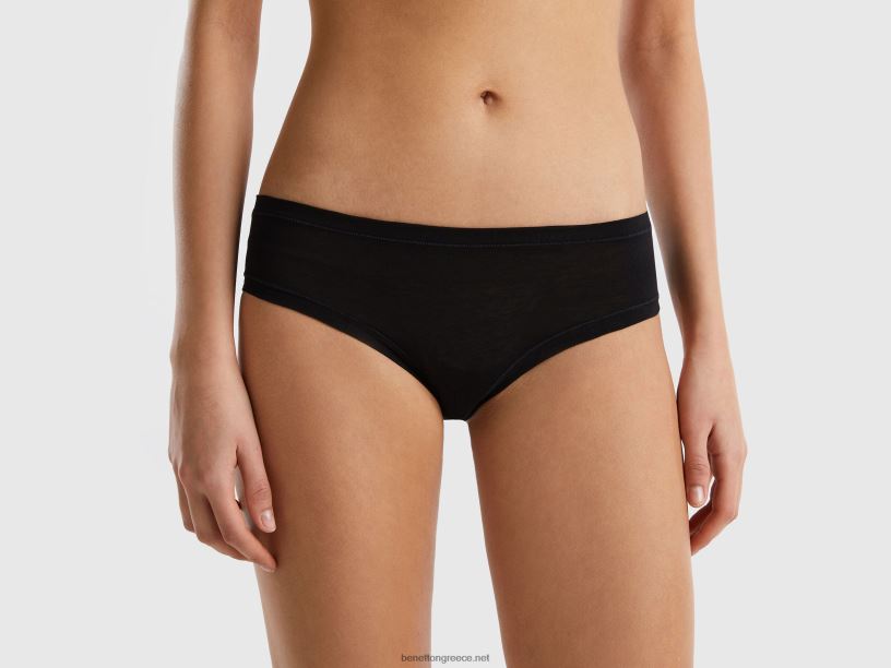 ψηλόμεσα εσώρουχα από σούπερ ελαστικό οργανικό βαμβάκι J8TLD1052 Benetton γυναίκες μαύρος