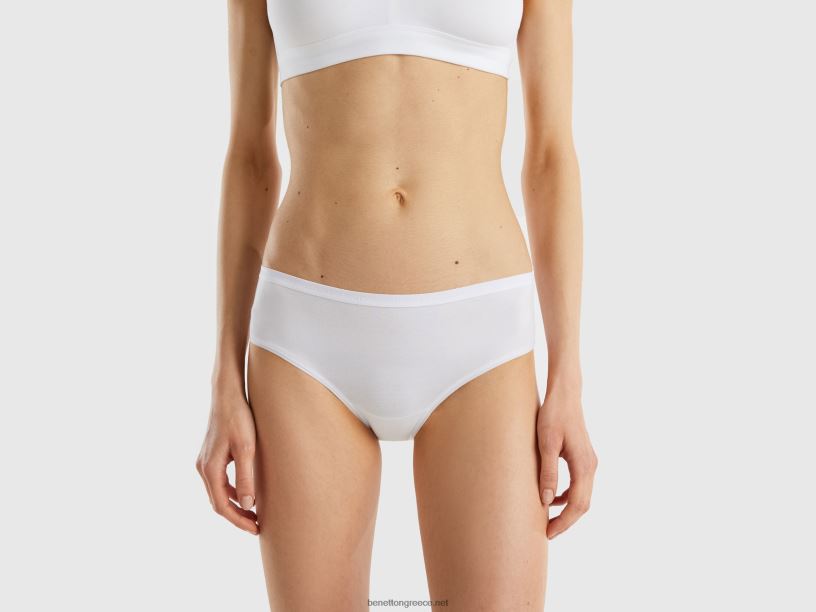 ψηλόμεσα εσώρουχα από ελαστικό βιολογικό βαμβάκι J8TLD1099 Benetton γυναίκες άσπρο