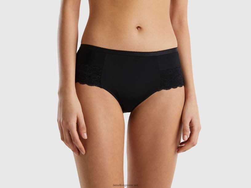 ψηλόμεση culotte εσώρουχα με δαντέλα J8TLD4343 Benetton γυναίκες μαύρος