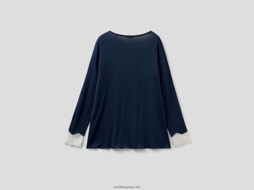 τοπ με λεπτομέρεια από δαντέλα J8TLD1069 Benetton γυναίκες σκούρο μπλε