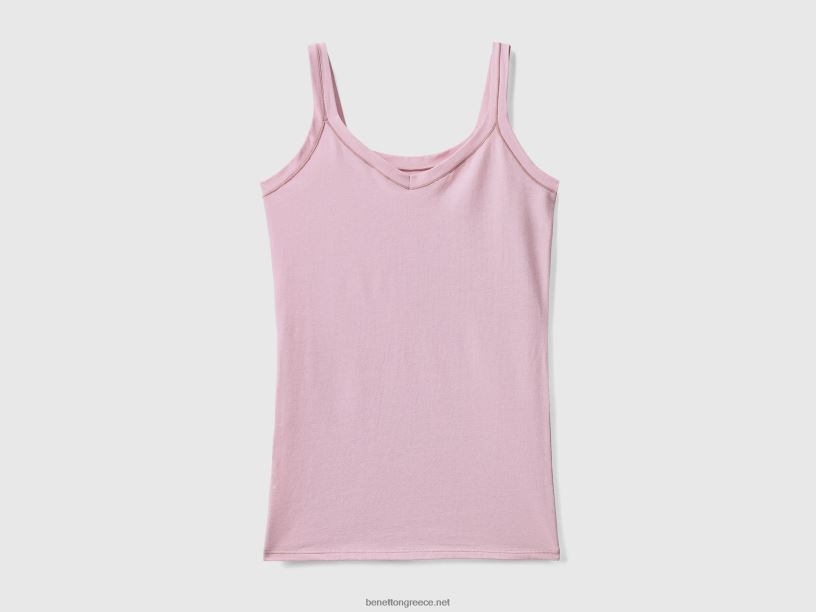 φανελάκι από σούπερ ελαστικό οργανικό βαμβάκι J8TLD4224 Benetton γυναίκες πασχαλιά