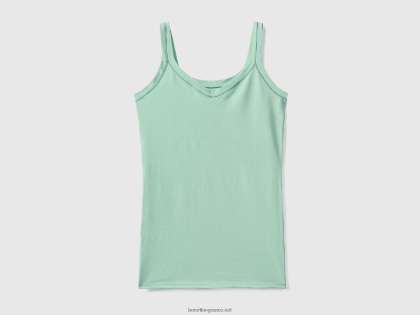 φανελάκι από σούπερ ελαστικό οργανικό βαμβάκι J8TLD4250 Benetton γυναίκες πράσινος