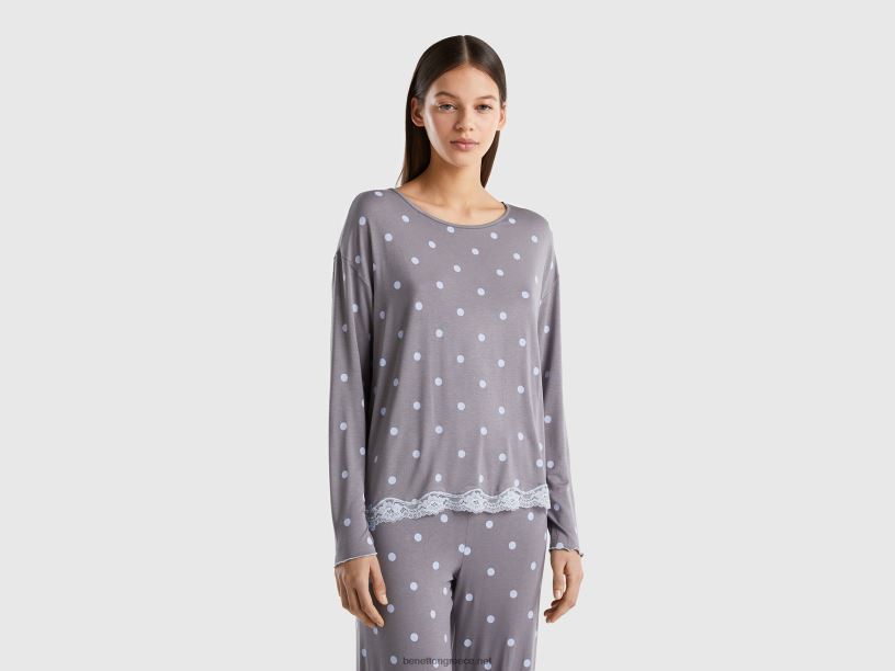 μπλουζάκι με μοτίβο σε ελαστική βισκόζη J8TLD4266 Benetton γυναίκες γκρί