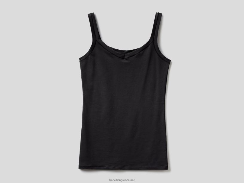 φανελάκι από σούπερ ελαστικό οργανικό βαμβάκι J8TLD4311 Benetton γυναίκες μαύρος