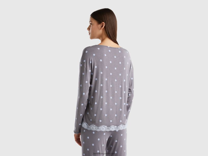 μπλουζάκι με μοτίβο σε ελαστική βισκόζη J8TLD962 Benetton γυναίκες γκρί