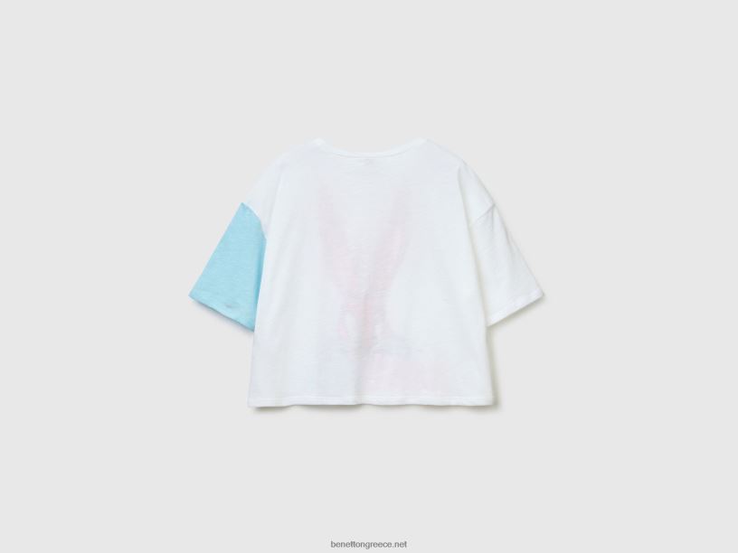 Μπλουζάκι λαγουδάκι bugs από ελαφρύ βαμβακερό J8TLD4239 Benetton γυναίκες άσπρο