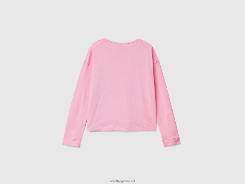 Μπλουζάκι bugs bunny & lola J8TLD4268 Benetton γυναίκες ροζ