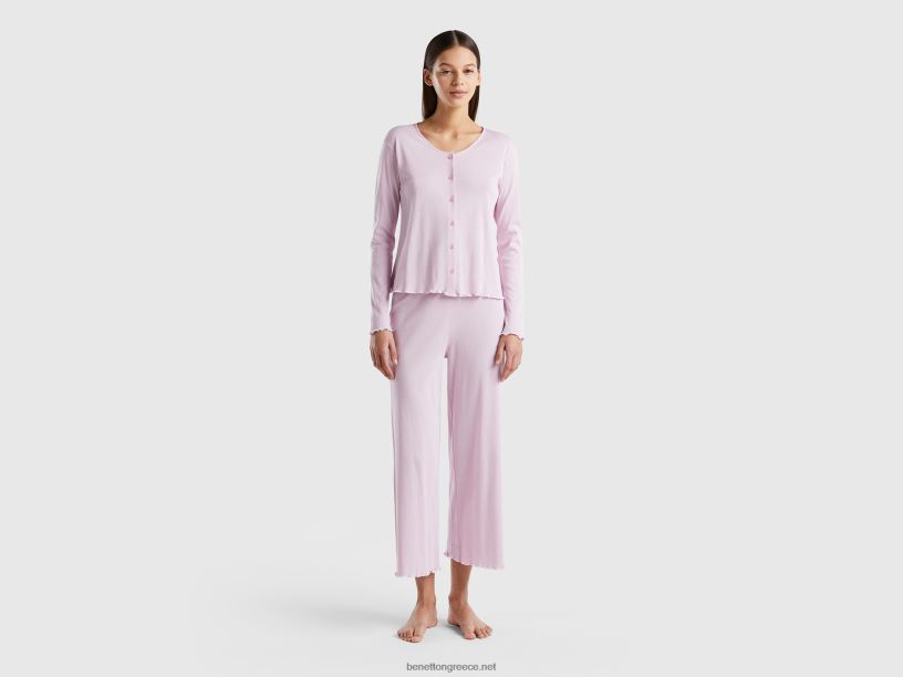 πιτζάμες από βαμβακερές μακριές ίνες J8TLD1032 Benetton γυναίκες πασχαλιά