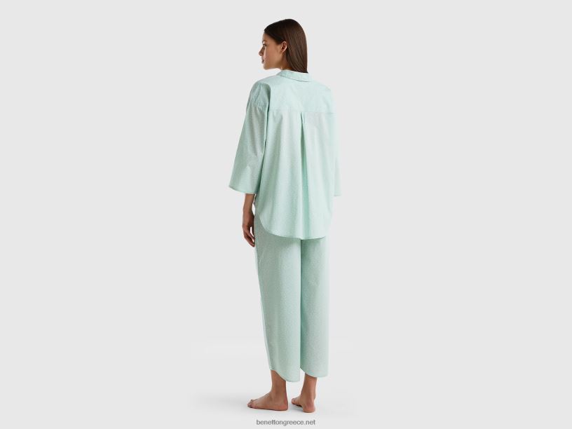 Πυτζάμες πουά από βαμβάκι J8TLD4265 Benetton γυναίκες πράσινος
