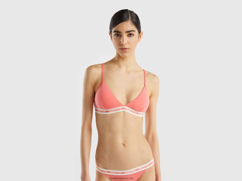 τριγωνικό σουτιέν από οργανικό βαμβάκι J8TLD4273 Benetton γυναίκες πορτοκαλί κοράλλι