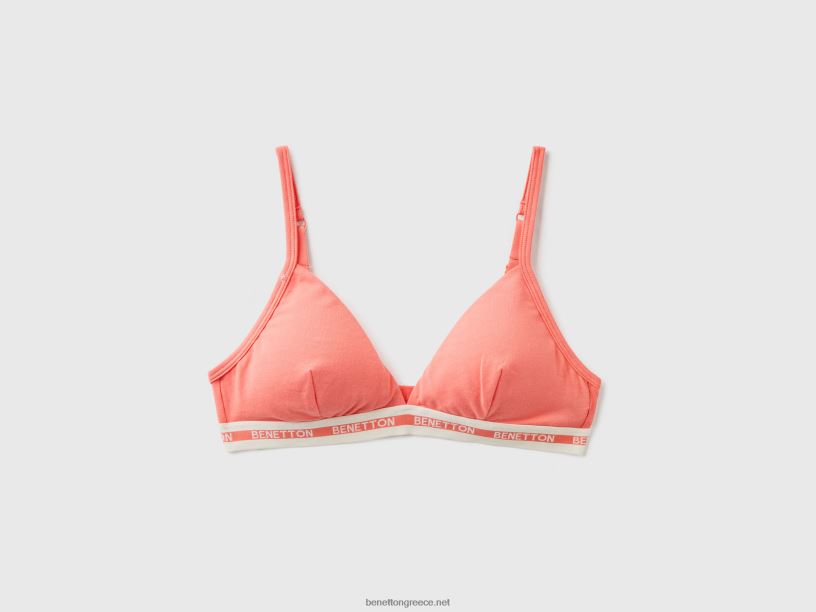τριγωνικό σουτιέν από οργανικό βαμβάκι J8TLD4273 Benetton γυναίκες πορτοκαλί κοράλλι
