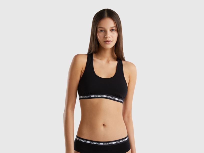 επάνω από ελαστικό βιολογικό βαμβάκι J8TLD4289 Benetton γυναίκες μαύρος