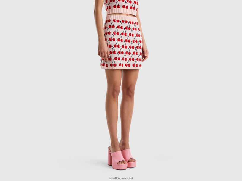 ροζ μίνι φούστα με σχέδιο κερασιού J8TLD4167 Benetton γυναίκες ροζ