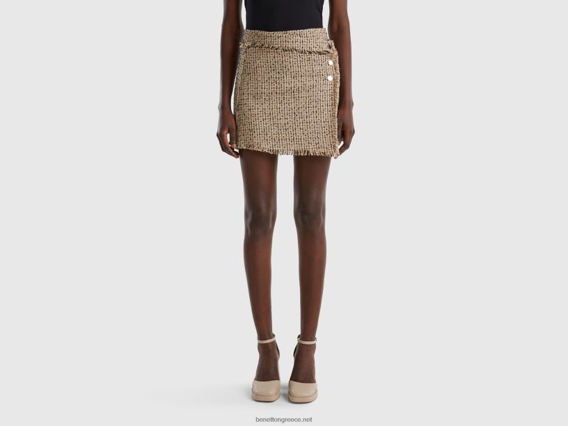 μίνι φούστα σε τουίντ J8TLD4168 Benetton γυναίκες μπεζ