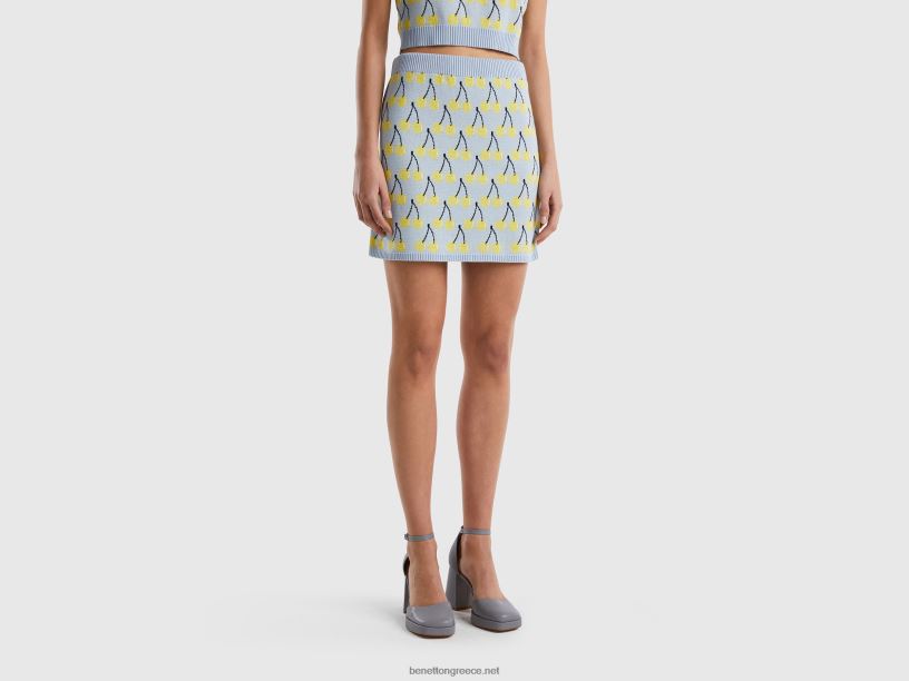γαλάζια μίνι φούστα με μοτίβο κερασιού J8TLD4169 Benetton γυναίκες μπλε του ουρανού