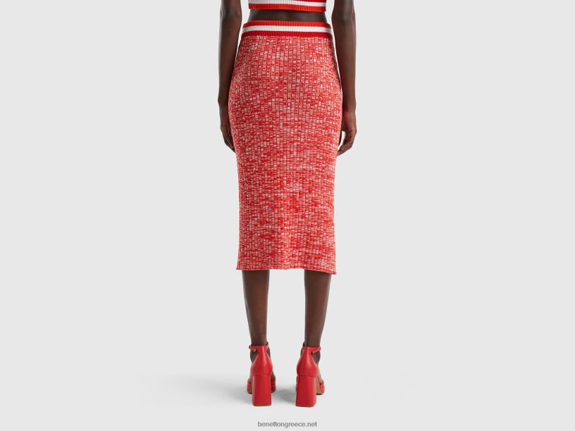 κόκκινη πλεκτή pencil φούστα J8TLD4162 Benetton γυναίκες το κόκκινο