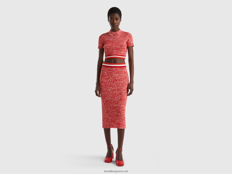 κόκκινη πλεκτή pencil φούστα J8TLD4162 Benetton γυναίκες το κόκκινο