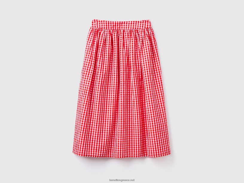 φούστα vichy σε λινό μείγμα J8TLD4171 Benetton γυναίκες το κόκκινο