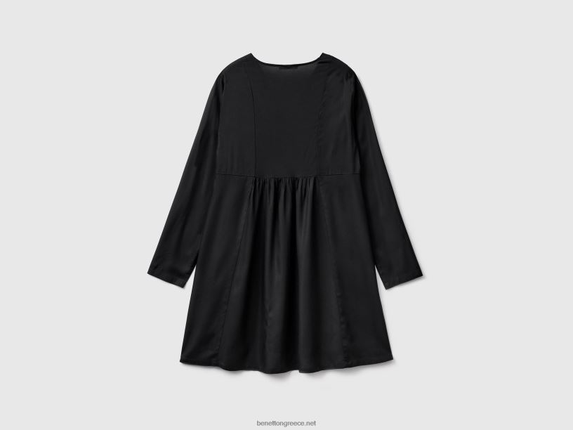 κοντό φόρεμα από βισκόζη J8TLD4009 Benetton γυναίκες μαύρος