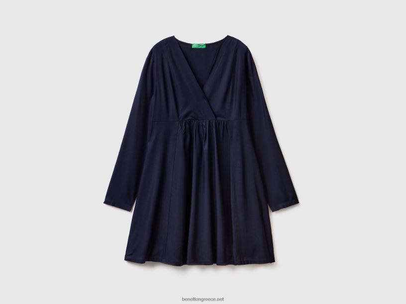 κοντό φόρεμα από βισκόζη J8TLD4017 Benetton γυναίκες σκούρο μπλε