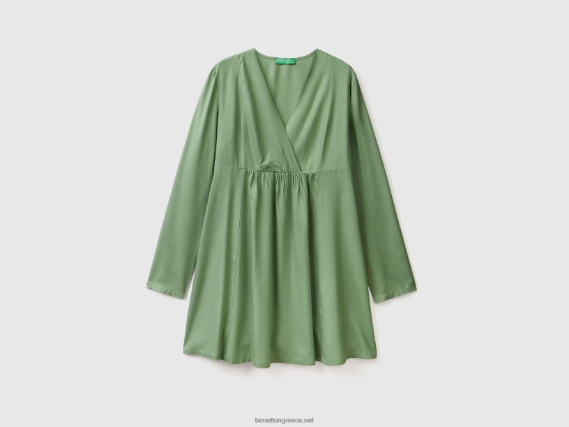 κοντό φόρεμα από βισκόζη J8TLD4018 Benetton γυναίκες πράσινος