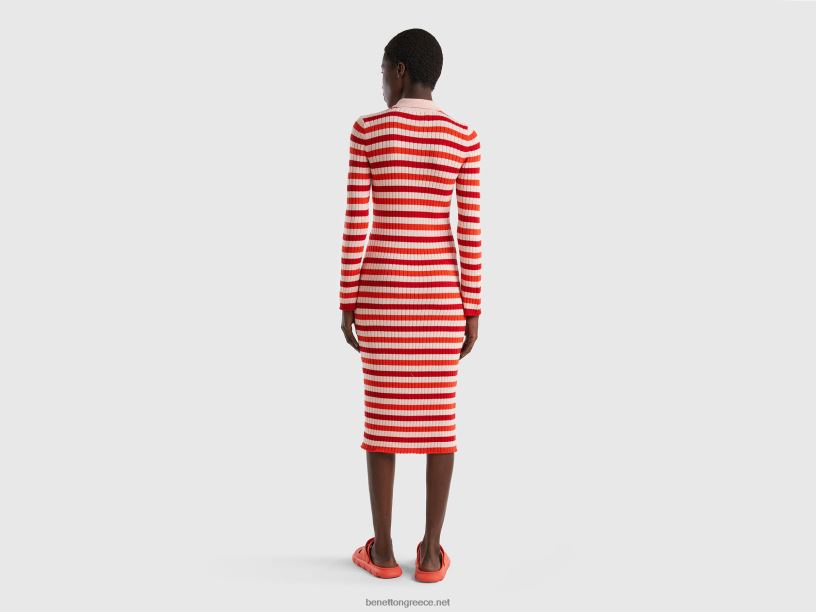 ριγέ μίντι φόρεμα J8TLD4015 Benetton γυναίκες το κόκκινο