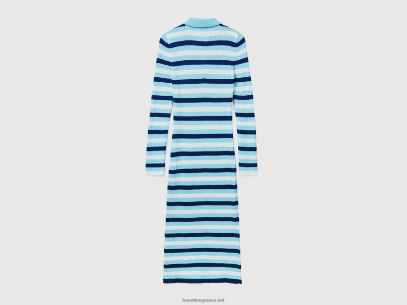 ριγέ μίντι φόρεμα J8TLD533 Benetton γυναίκες γαλάζιο