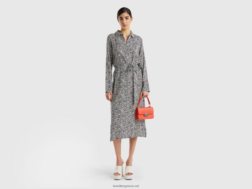 φόρεμα πουκάμισο με μοτίβο J8TLD558 Benetton γυναίκες μαύρος