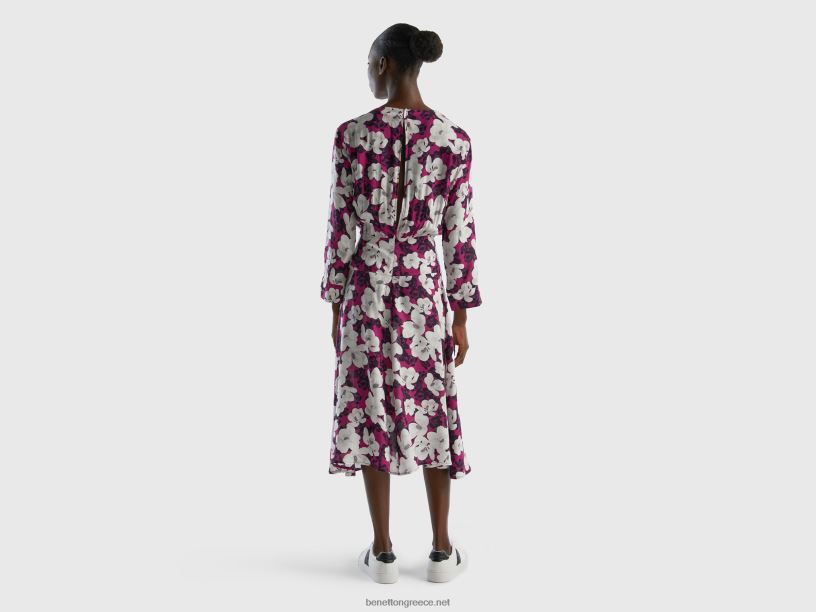 floral φόρεμα J8TLD4030 Benetton γυναίκες το κόκκινο