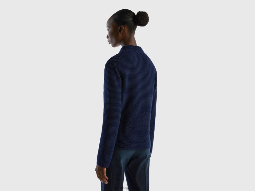 Μπουφάν 100% βαμβακερό πλεκτό J8TLD196 Benetton γυναίκες σκούρο μπλε