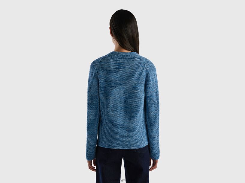 Μπουφάν 100% βαμβακερό πλεκτό J8TLD3628 Benetton γυναίκες γαλάζιο