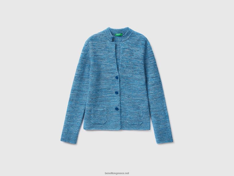 Μπουφάν 100% βαμβακερό πλεκτό J8TLD3628 Benetton γυναίκες γαλάζιο