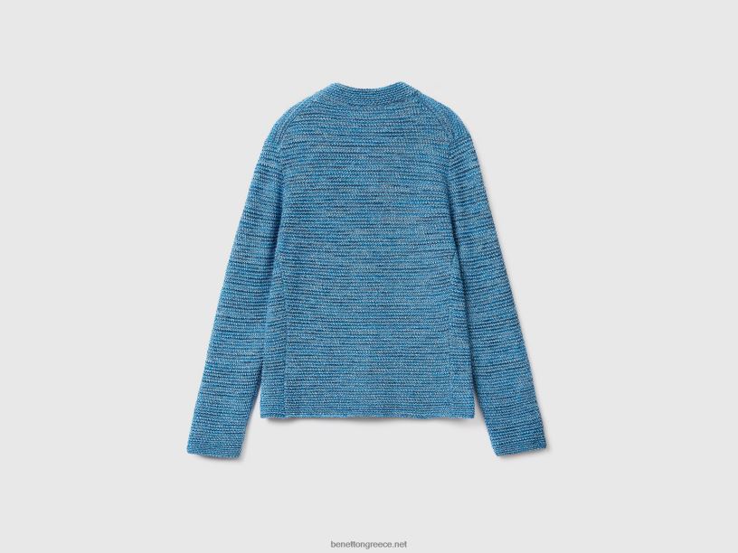 Μπουφάν 100% βαμβακερό πλεκτό J8TLD3628 Benetton γυναίκες γαλάζιο