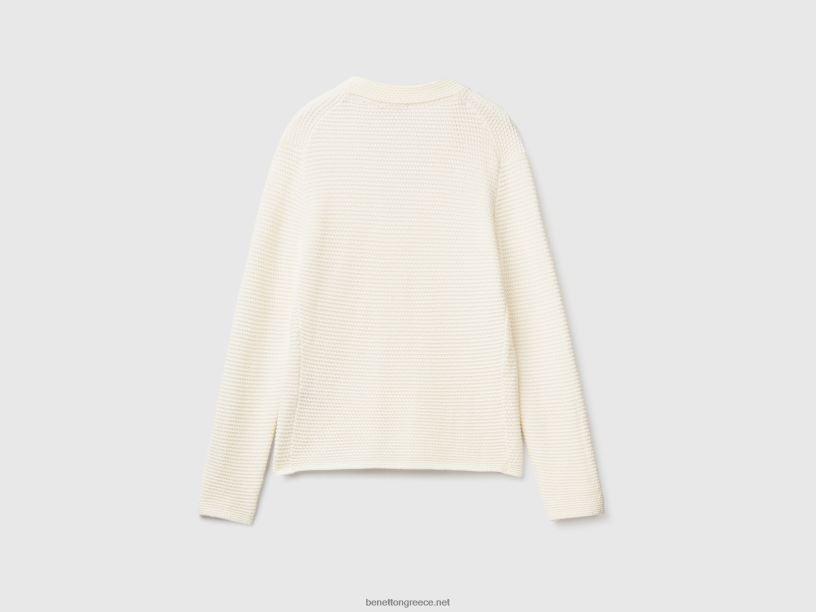 Μπουφάν 100% βαμβακερό πλεκτό J8TLD3693 Benetton γυναίκες κρεμώδες λευκό