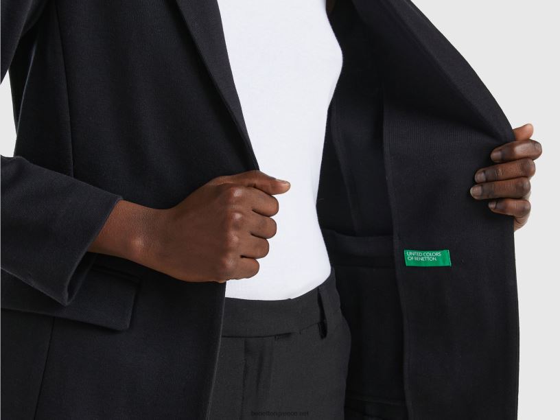 μπλέιζερ με τσέπες J8TLD3751 Benetton γυναίκες μαύρος