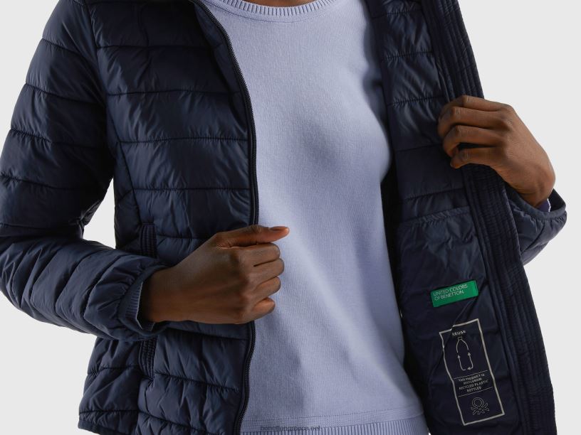 Πουφερ μπουφάν με ανακυκλωμένη βάτα J8TLD259 Benetton γυναίκες σκούρο μπλε