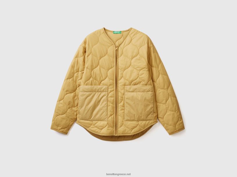 μπουφάν με επένδυση από ανακυκλωμένη βάτα J8TLD3711 Benetton γυναίκες μουστάρδα