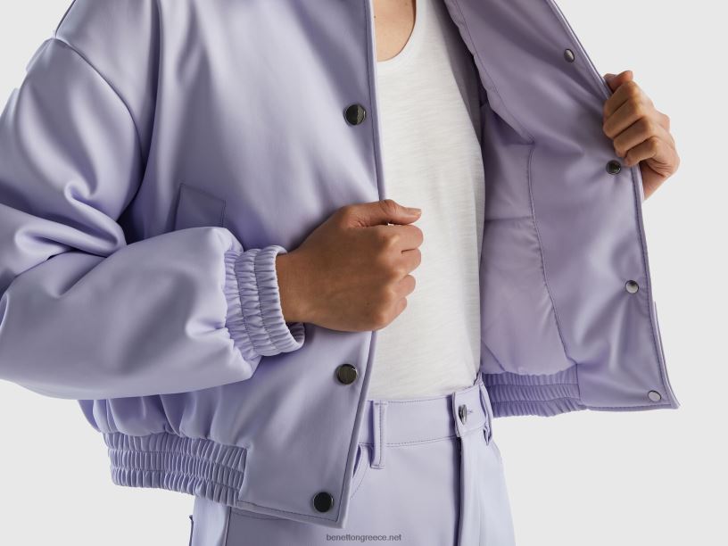 ελαφρύ bomber από απομίμηση δέρματος J8TLD236 Benetton γυναίκες πασχαλιά