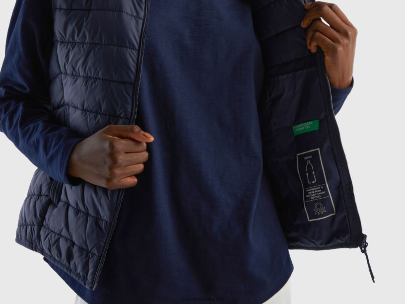 αμάνικο puffer jacket με ανακυκλωμένη βάτα J8TLD3754 Benetton γυναίκες σκούρο μπλε