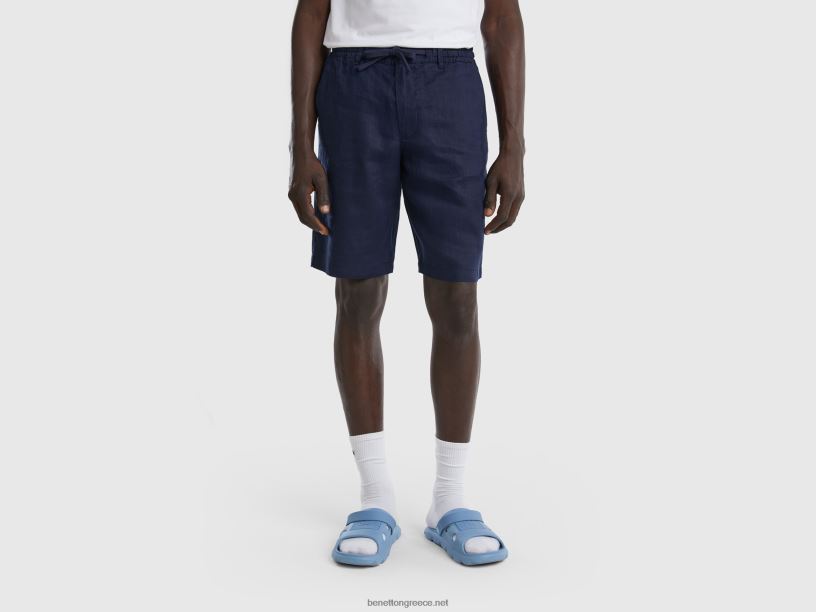 βερμούδες από 100% λινό J8TLD1454 Benetton γυναίκες σκούρο μπλε