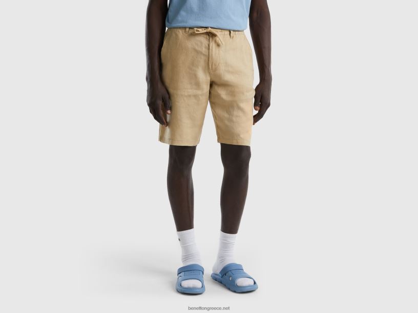 βερμούδες από 100% λινό J8TLD4632 Benetton γυναίκες μπεζ