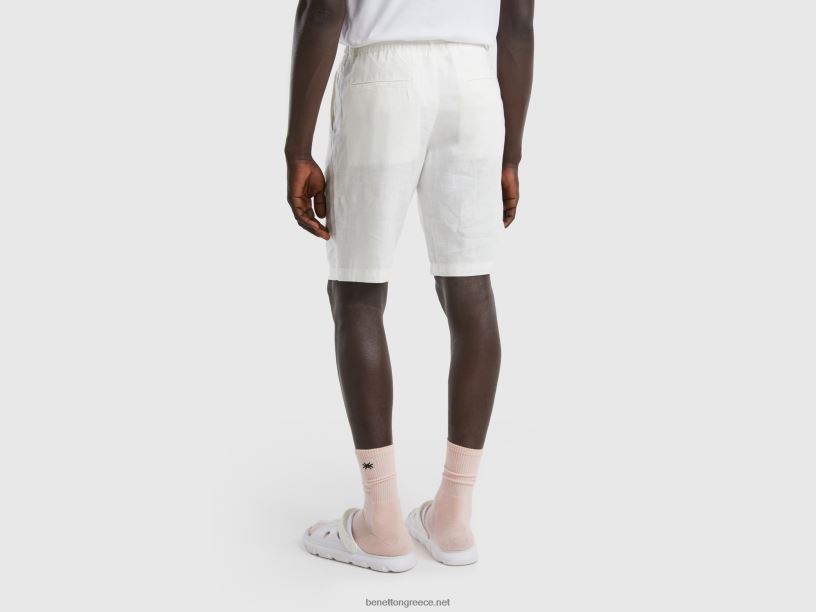 βερμούδες από 100% λινό J8TLD4659 Benetton γυναίκες κρεμώδες λευκό