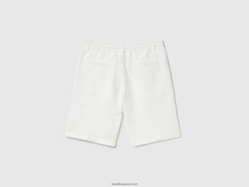 βερμούδες από 100% λινό J8TLD4659 Benetton γυναίκες κρεμώδες λευκό