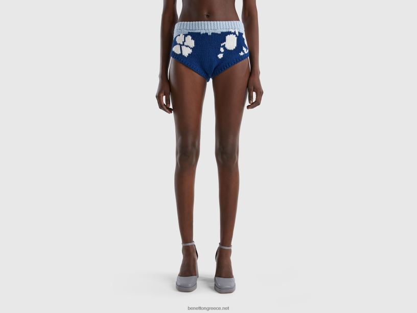 μπλε κουλότ με ένθετο λουλουδιών J8TLD4037 Benetton γυναίκες μπλε