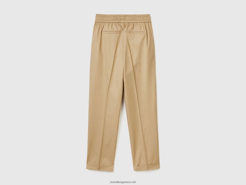 τζόγκερ σε ελαστικό βαμβάκι J8TLD4062 Benetton γυναίκες μπεζ