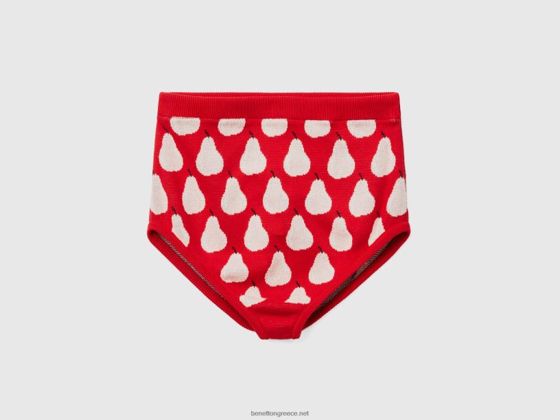 κόκκινες κουλότες με μοτίβο αχλαδιού J8TLD4071 Benetton γυναίκες το κόκκινο